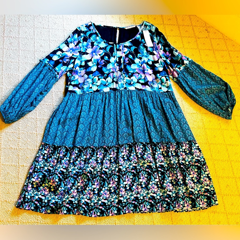 Soft Surroundings Ladies Dress Size XL NWT Night Bloom Floral Print Boho Style